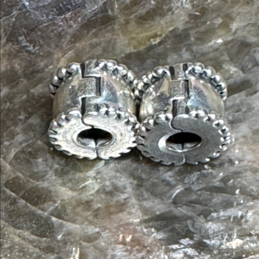 PANDORA STERLING SILVER BEVELED EDGE CLIP CHARM SET OF 2 - Picture 3 of 4